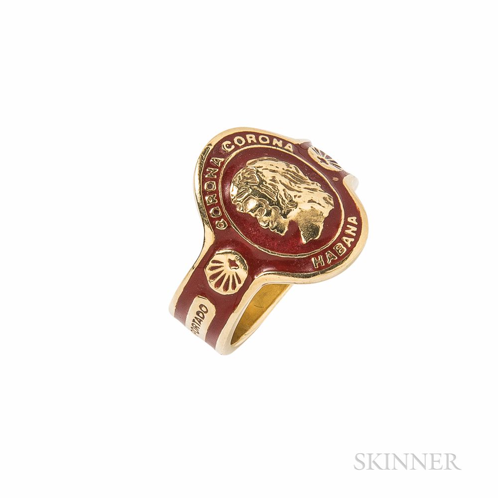 Sold at auction 18kt Gold and Enamel Cigar Band Ring Cartier